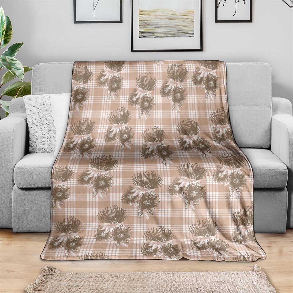 Brown Palaka Hawaii Blanket Hawaiian Lehua Blossoms