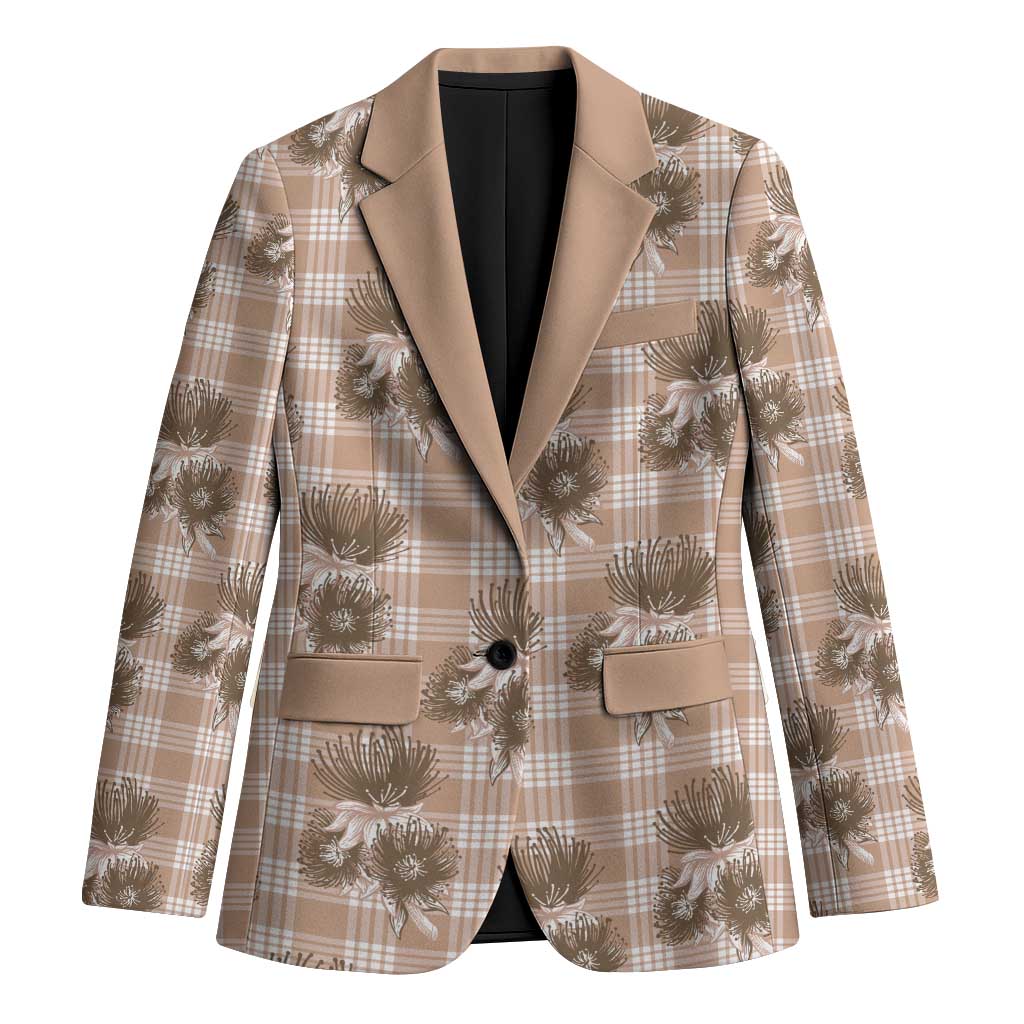 Brown Palaka Hawaii Blazer Hawaiian Lehua Blossoms