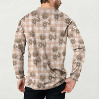 Brown Palaka Hawaii Button Sweatshirt Hawaiian Lehua Blossoms