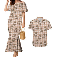 Brown Palaka Hawaii Couples Matching Mermaid Dress and Hawaiian Shirt Hawaiian Lehua Blossoms LT05 Brown - Polynesian Pride
