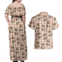 Brown Palaka Hawaii Couples Matching Off Shoulder Maxi Dress and Hawaiian Shirt Hawaiian Lehua Blossoms LT05 - Polynesian Pride