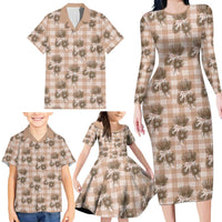 Brown Palaka Hawaii Family Matching Long Sleeve Bodycon Dress and Hawaiian Shirt Hawaiian Lehua Blossoms LT05 - Polynesian Pride