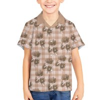 Brown Palaka Hawaii Family Matching Long Sleeve Bodycon Dress and Hawaiian Shirt Hawaiian Lehua Blossoms LT05 Son's Shirt Brown - Polynesian Pride
