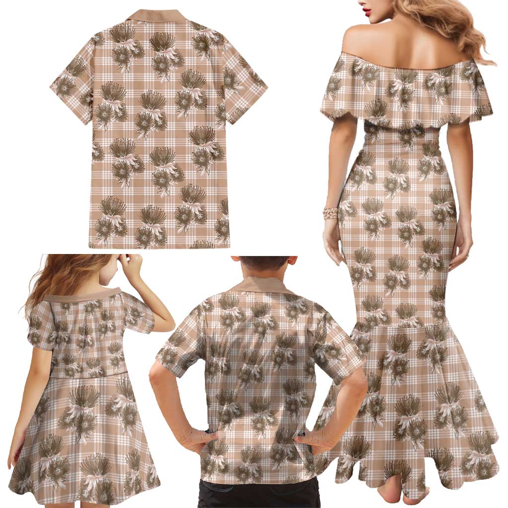 Brown Palaka Hawaii Family Matching Mermaid Dress and Hawaiian Shirt Hawaiian Lehua Blossoms LT05 - Polynesian Pride
