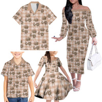 Brown Palaka Hawaii Family Matching Off The Shoulder Long Sleeve Dress and Hawaiian Shirt Hawaiian Lehua Blossoms LT05 - Polynesian Pride