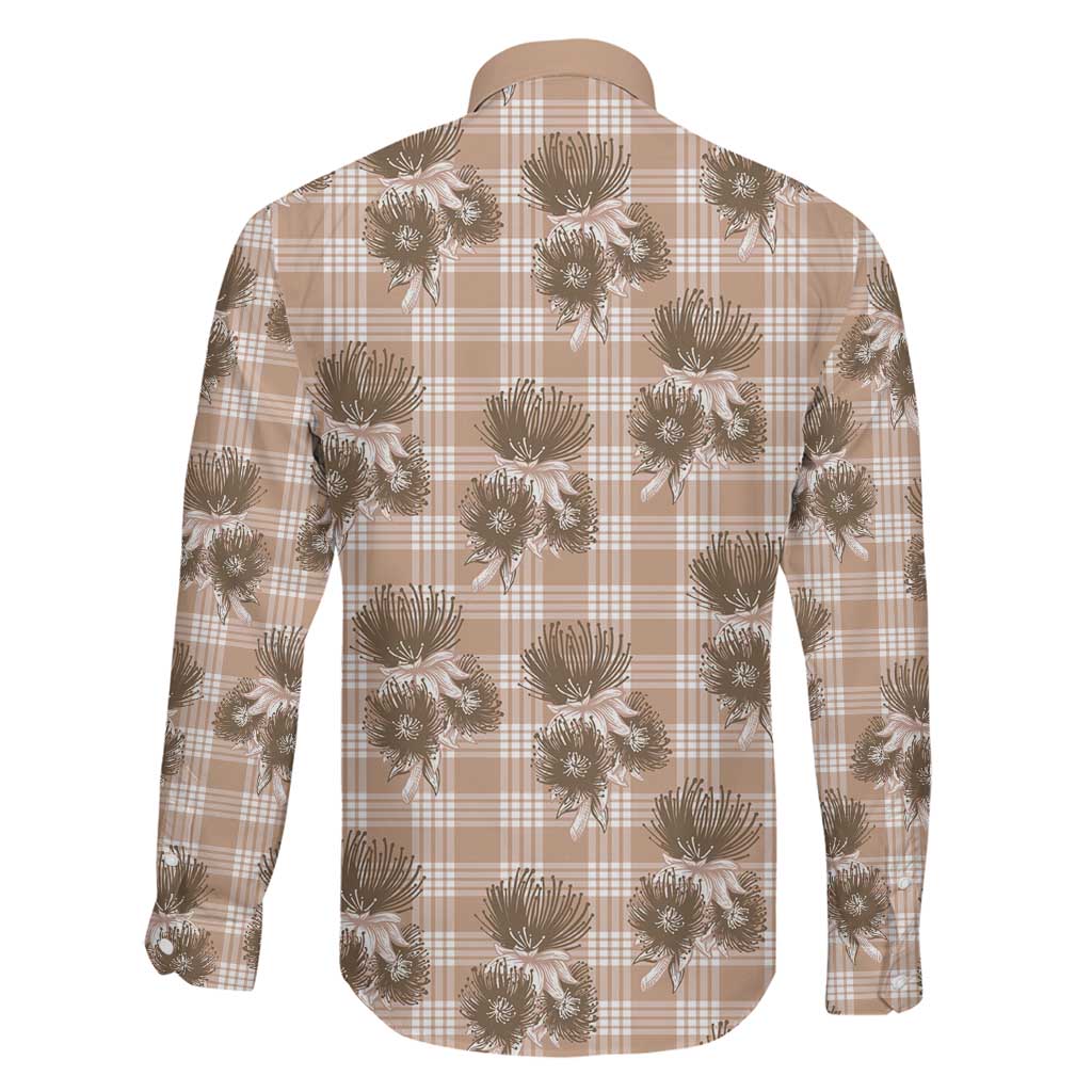 Brown Palaka Hawaii Family Matching Off Shoulder Maxi Dress and Hawaiian Shirt Hawaiian Lehua Blossoms LT05 - Polynesian Pride