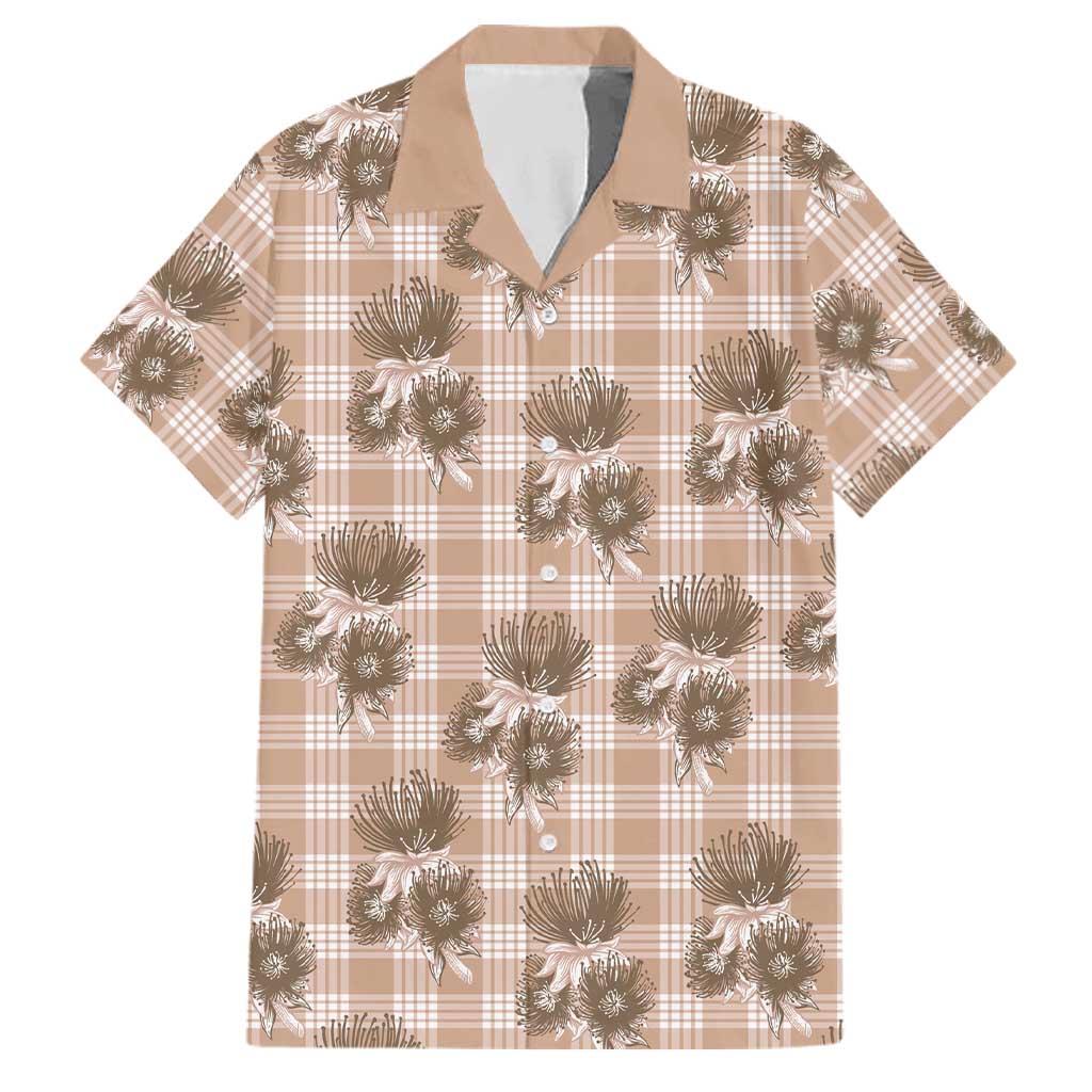 Brown Palaka Hawaii Family Matching Puletasi and Hawaiian Shirt Hawaiian Lehua Blossoms LT05 Dad's Shirt - Short Sleeve Brown - Polynesian Pride