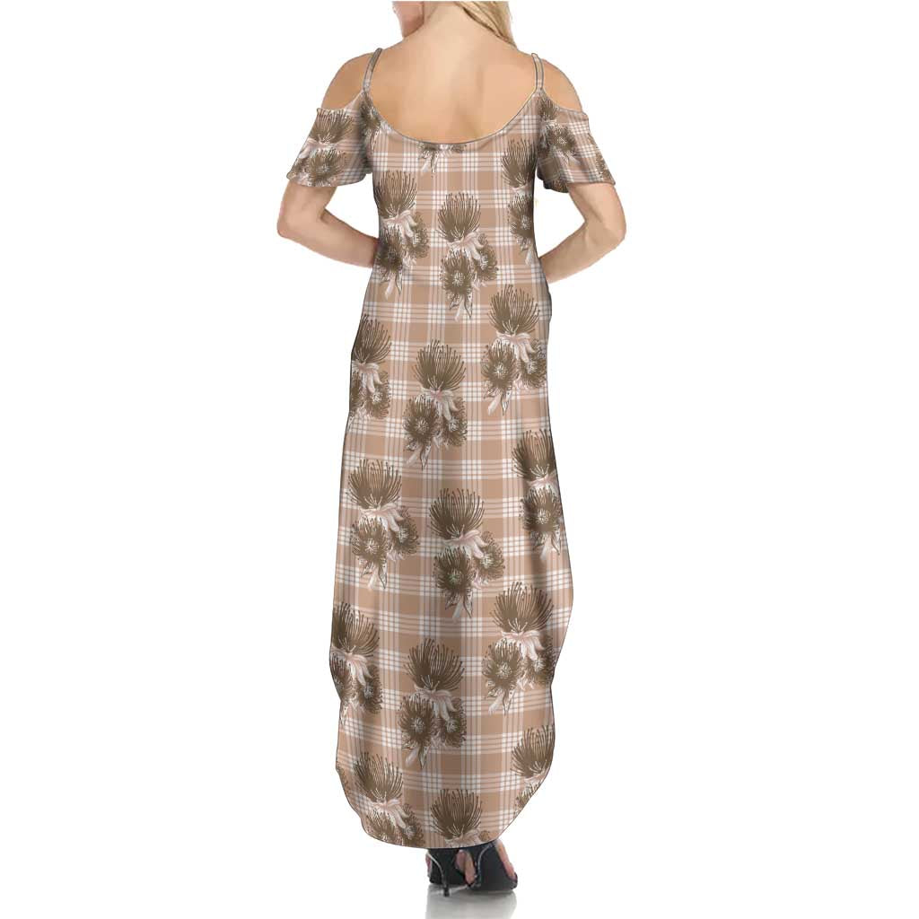 Brown Palaka Hawaii Family Matching Summer Maxi Dress and Hawaiian Shirt Hawaiian Lehua Blossoms LT05 - Polynesian Pride