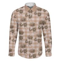Brown Palaka Hawaii Family Matching Tank Maxi Dress and Hawaiian Shirt Hawaiian Lehua Blossoms LT05 Dad's Shirt - Long Sleeve Brown - Polynesian Pride