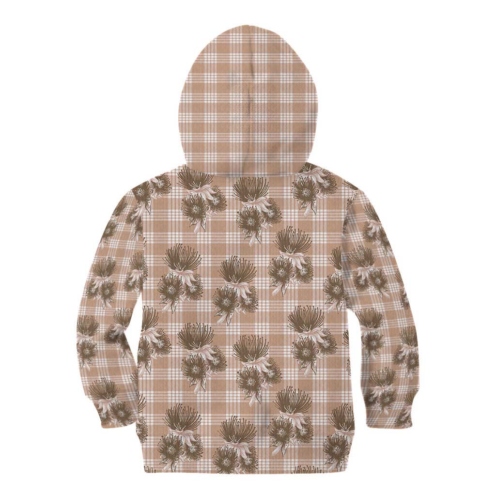 Brown Palaka Hawaii Kid Hoodie Hawaiian Lehua Blossoms