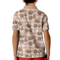 Brown Palaka Hawaii Kid Polo Shirt Hawaiian Lehua Blossoms