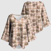 Brown Palaka Hawaii Kimono Sleeve Blouse Hawaiian Lehua Blossoms