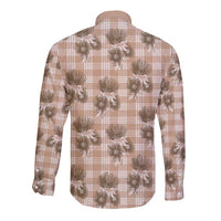 Brown Palaka Hawaii Long Sleeve Button Shirt Hawaiian Lehua Blossoms