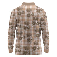Brown Palaka Hawaii Long Sleeve Polo Shirt Hawaiian Lehua Blossoms