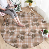 Brown Palaka Hawaii Round Carpet Hawaiian Lehua Blossoms