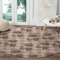 Brown Palaka Hawaii Round Carpet Hawaiian Lehua Blossoms