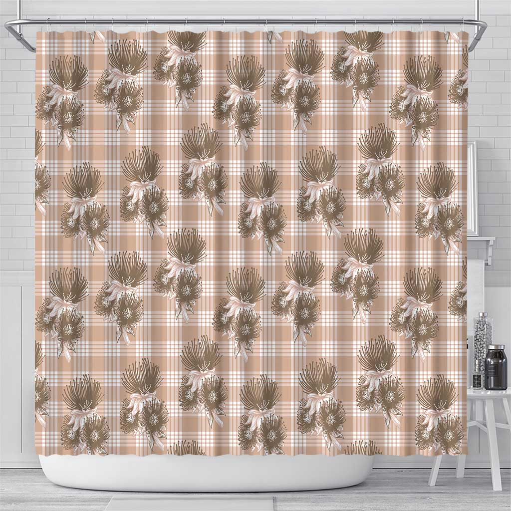 Brown Palaka Hawaii Shower Curtain Hawaiian Lehua Blossoms