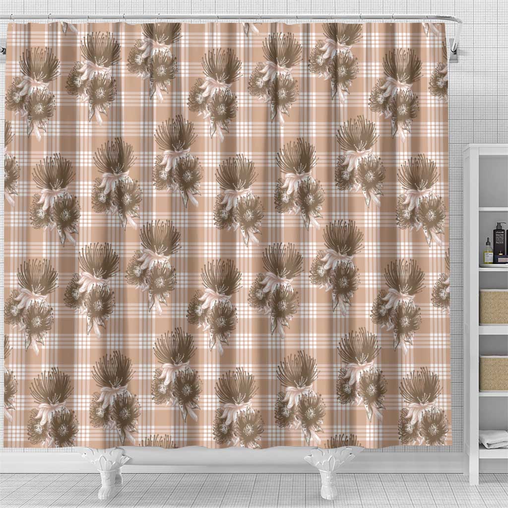 Brown Palaka Hawaii Shower Curtain Hawaiian Lehua Blossoms