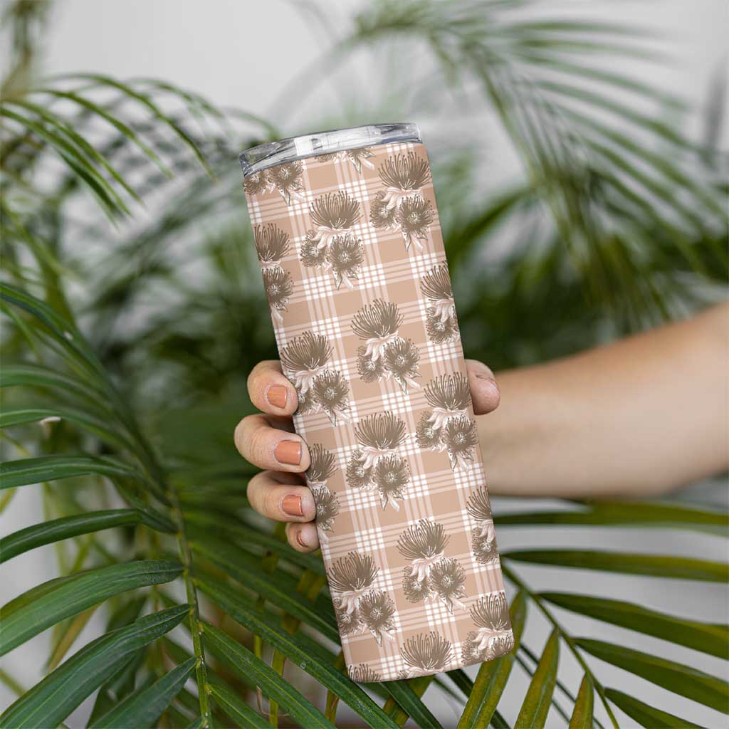 Brown Palaka Hawaii Skinny Tumbler Hawaiian Lehua Blossoms