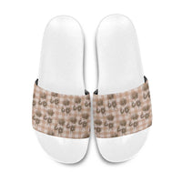Brown Palaka Hawaii Slide Sandals Hawaiian Lehua Blossoms