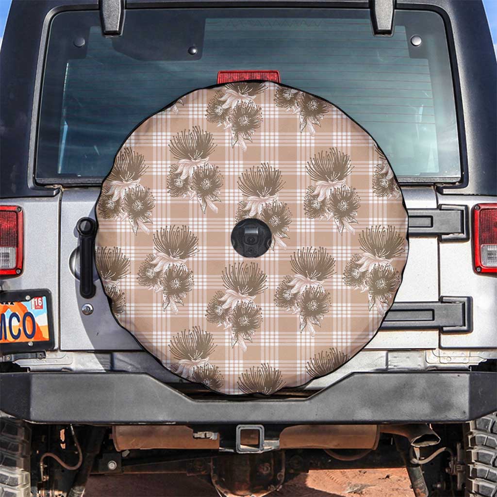 Brown Palaka Hawaii Spare Tire Cover Hawaiian Lehua Blossoms