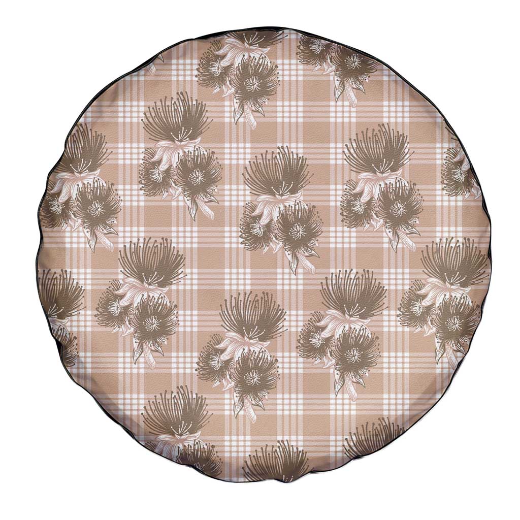 Brown Palaka Hawaii Spare Tire Cover Hawaiian Lehua Blossoms