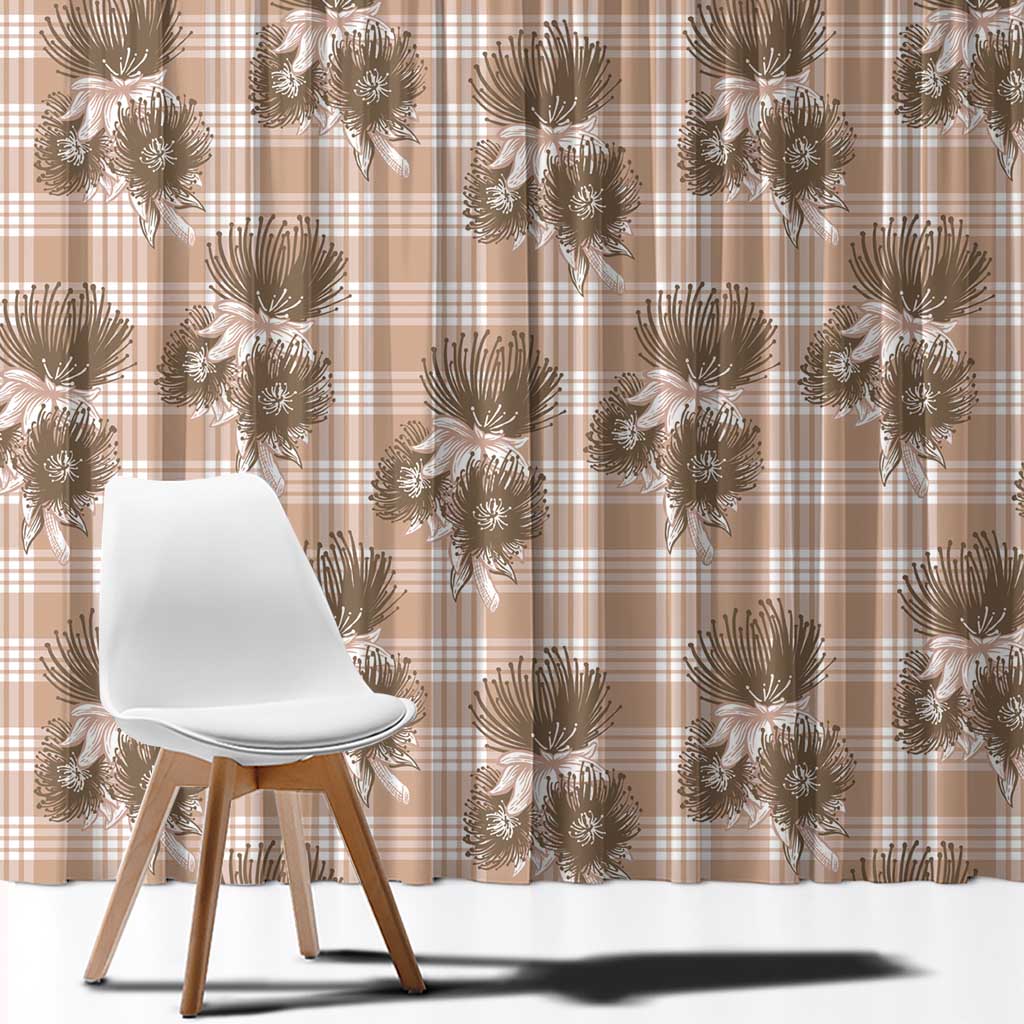 Brown Palaka Hawaii Window Curtain Hawaiian Lehua Blossoms