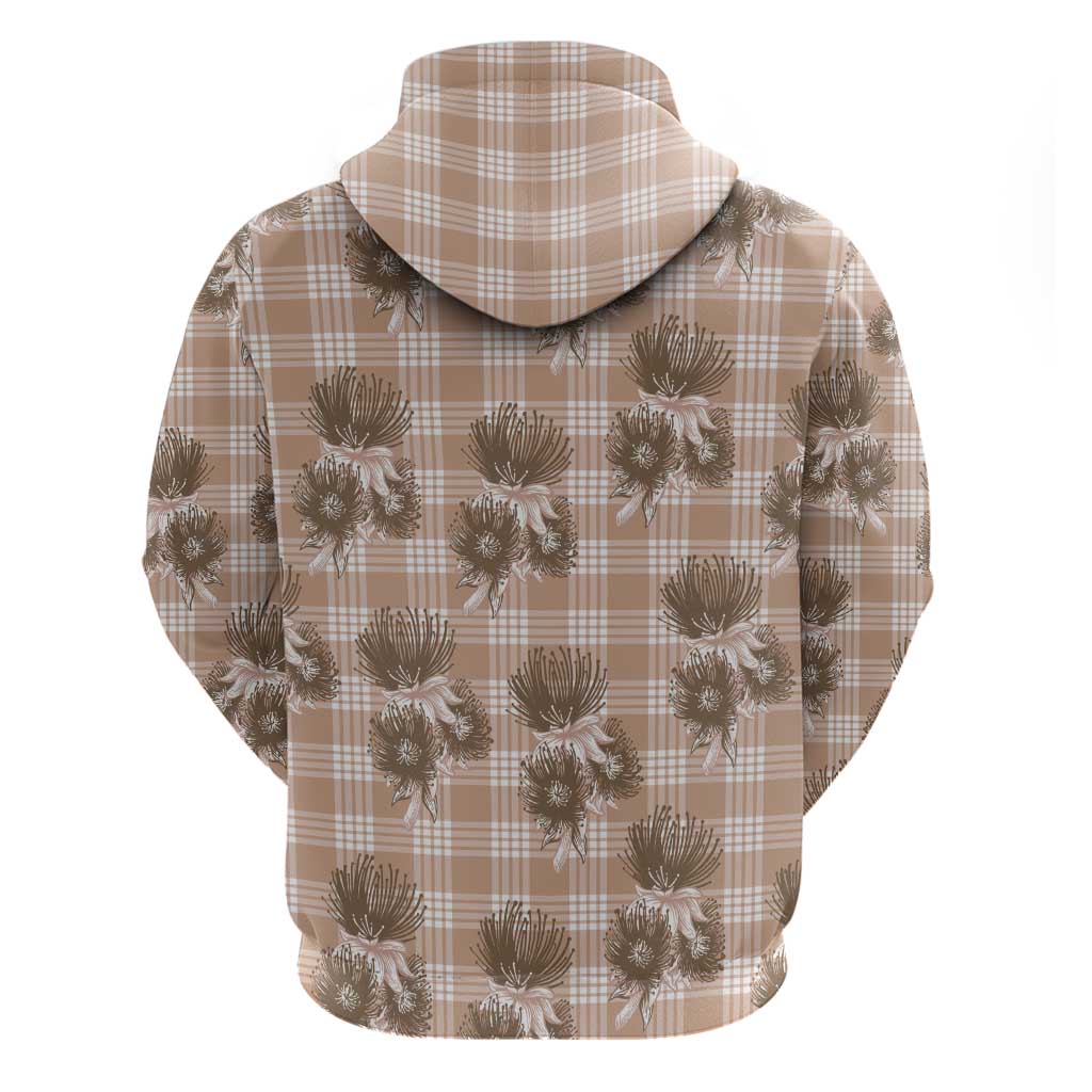 Brown Palaka Hawaii Zip Hoodie Hawaiian Lehua Blossoms