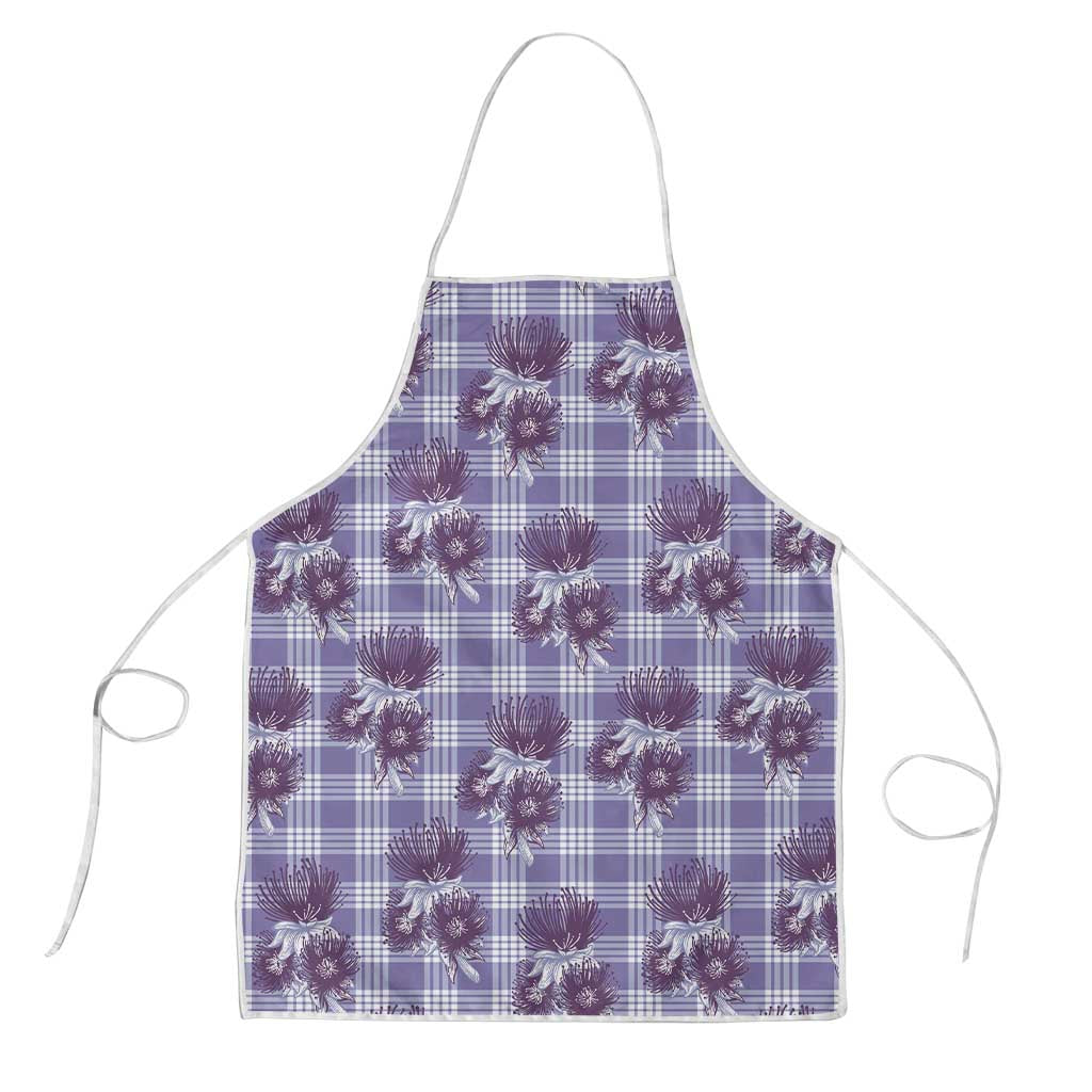 Purple Palaka Hawaii Apron Hawaiian Lehua Blossoms