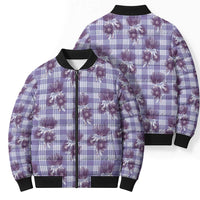 Purple Palaka Hawaii Bomber Puffer Jacket Hawaiian Lehua Blossoms