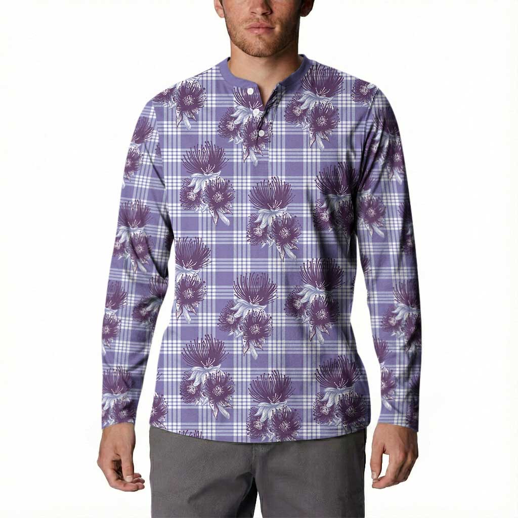 Purple Palaka Hawaii Button Sweatshirt Hawaiian Lehua Blossoms