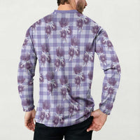 Purple Palaka Hawaii Button Sweatshirt Hawaiian Lehua Blossoms