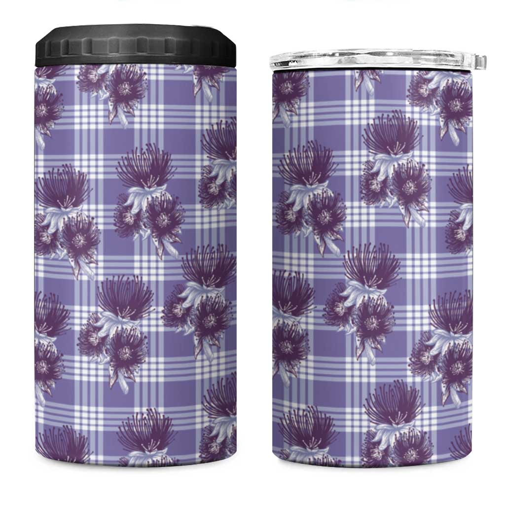 Purple Palaka Hawaii 4 in 1 Can Cooler Tumbler Hawaiian Lehua Blossoms
