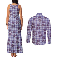 Purple Palaka Hawaii Couples Matching Tank Maxi Dress and Long Sleeve Button Shirt Hawaiian Lehua Blossoms LT05 - Polynesian Pride