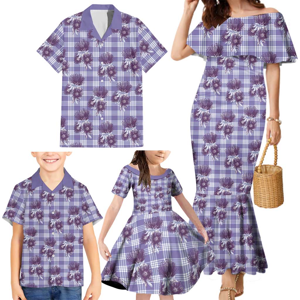 Purple Palaka Hawaii Family Matching Mermaid Dress and Hawaiian Shirt Hawaiian Lehua Blossoms LT05 - Polynesian Pride