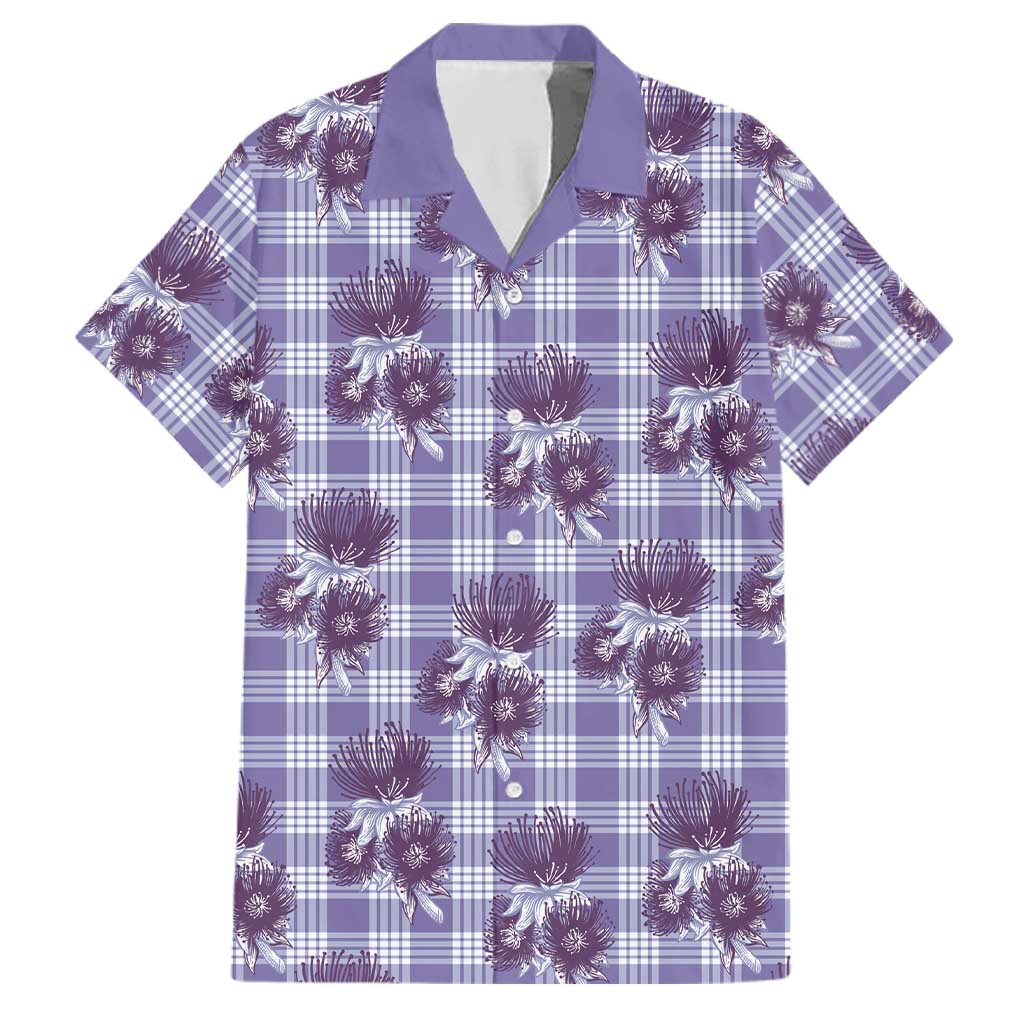 Purple Palaka Hawaii Family Matching Mermaid Dress and Hawaiian Shirt Hawaiian Lehua Blossoms LT05 Dad's Shirt - Short Sleeve Purple - Polynesian Pride