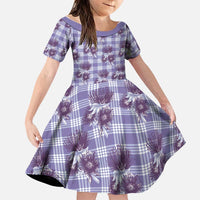 Purple Palaka Hawaii Family Matching Off The Shoulder Long Sleeve Dress and Hawaiian Shirt Hawaiian Lehua Blossoms LT05 Daughter's Dress Purple - Polynesian Pride