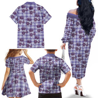 Purple Palaka Hawaii Family Matching Off The Shoulder Long Sleeve Dress and Hawaiian Shirt Hawaiian Lehua Blossoms LT05 - Polynesian Pride