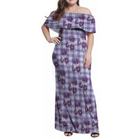 Purple Palaka Hawaii Family Matching Off Shoulder Maxi Dress and Hawaiian Shirt Hawaiian Lehua Blossoms LT05 Mom's Dress Purple - Polynesian Pride