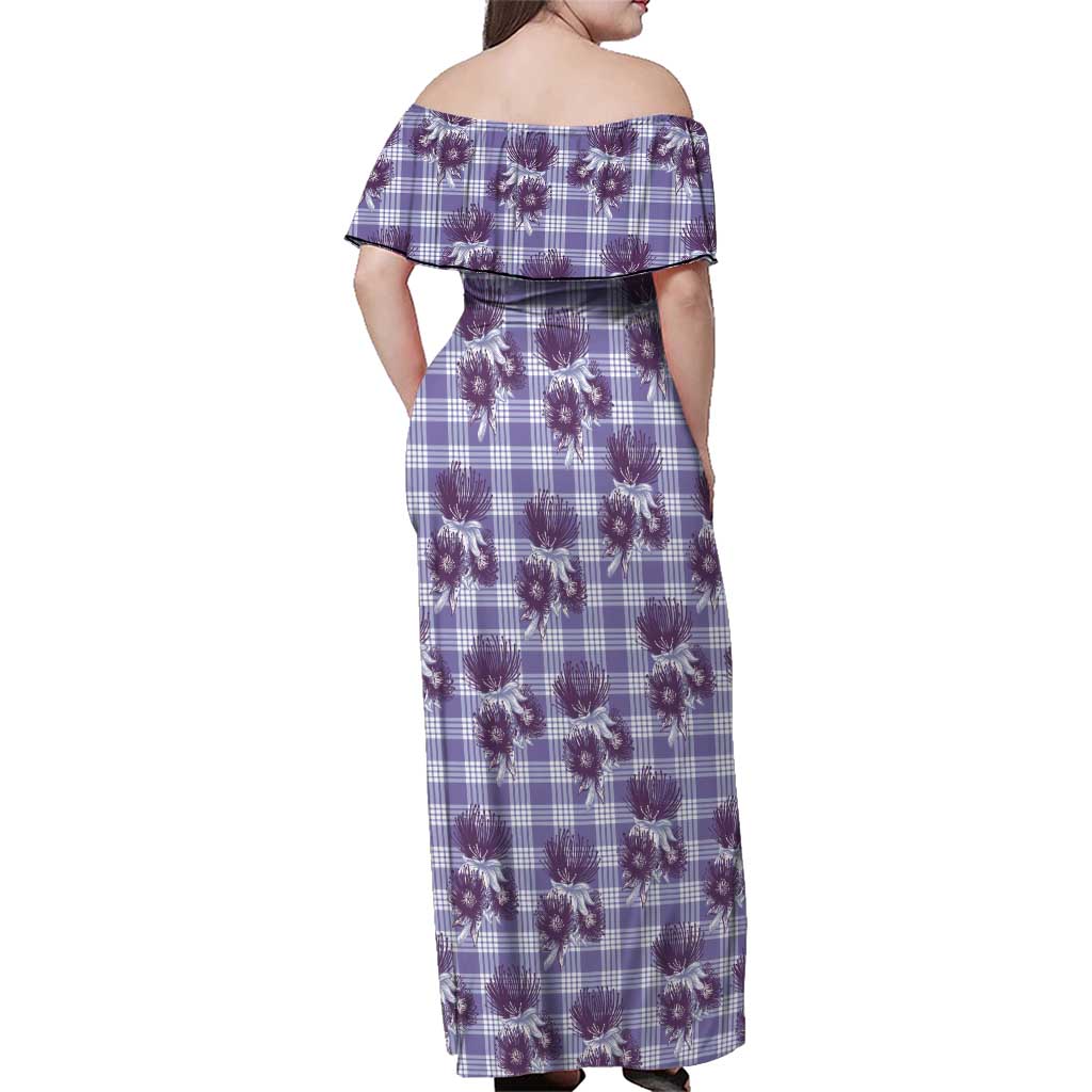 Purple Palaka Hawaii Family Matching Off Shoulder Maxi Dress and Hawaiian Shirt Hawaiian Lehua Blossoms LT05 - Polynesian Pride