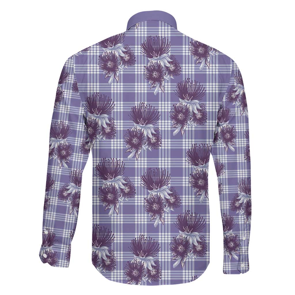 Purple Palaka Hawaii Family Matching Off Shoulder Short Dress and Hawaiian Shirt Hawaiian Lehua Blossoms LT05 - Polynesian Pride