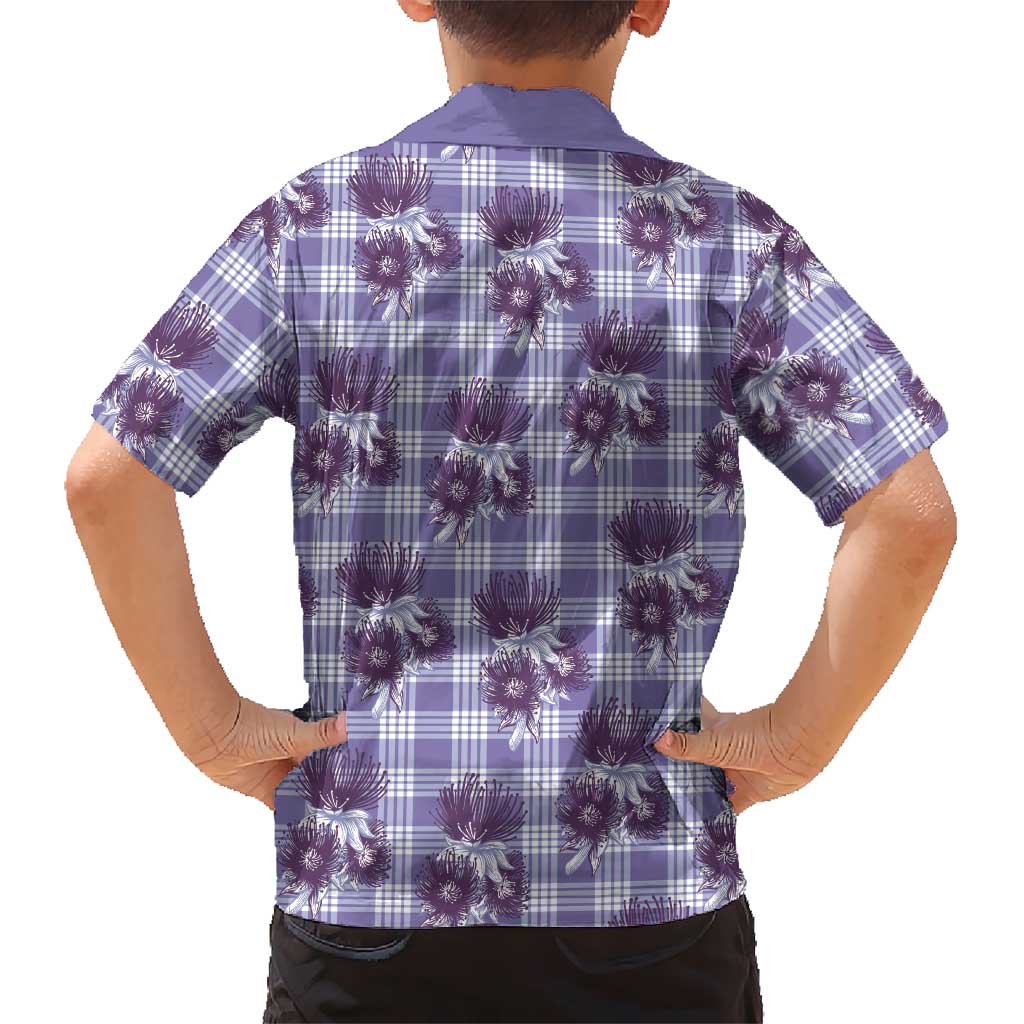 Purple Palaka Hawaii Family Matching Short Sleeve Bodycon Dress and Hawaiian Shirt Hawaiian Lehua Blossoms LT05 - Polynesian Pride