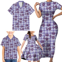 Purple Palaka Hawaii Family Matching Short Sleeve Bodycon Dress and Hawaiian Shirt Hawaiian Lehua Blossoms LT05 - Polynesian Pride