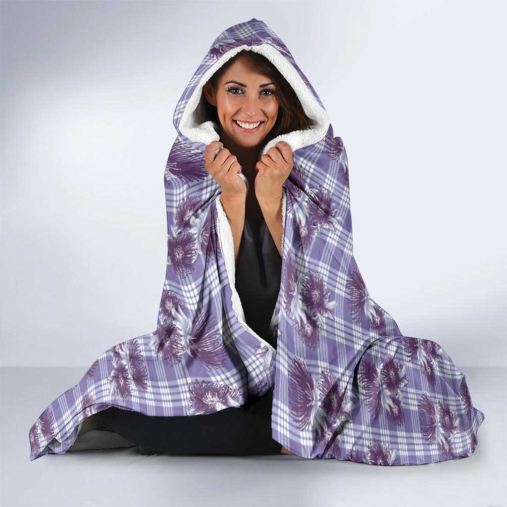 Purple Palaka Hawaii Hooded Blanket Hawaiian Lehua Blossoms