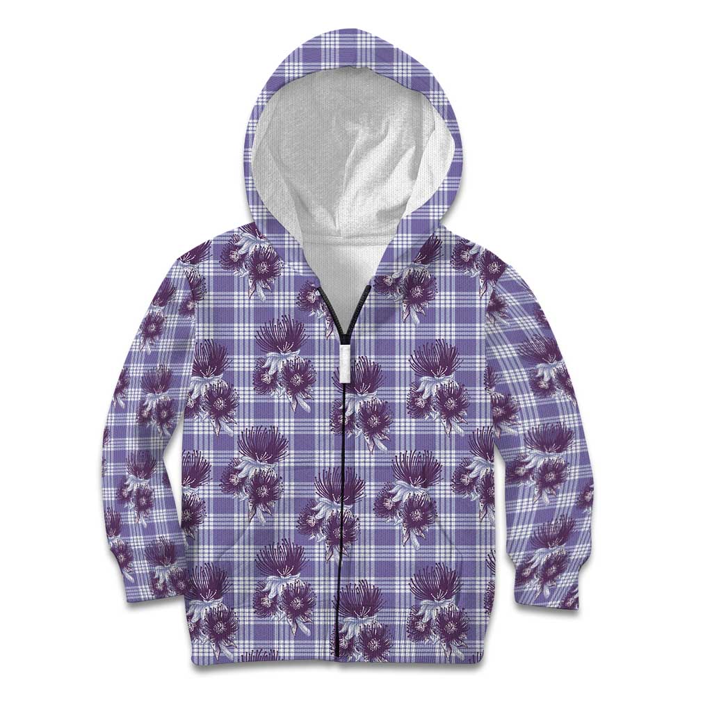 Purple Palaka Hawaii Kid Hoodie Hawaiian Lehua Blossoms