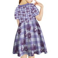 Purple Palaka Hawaii Kid Short Sleeve Dress Hawaiian Lehua Blossoms