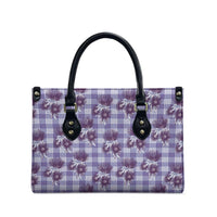 Purple Palaka Hawaii Leather Bag Hawaiian Lehua Blossoms