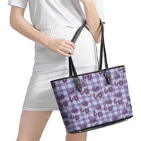 Purple Palaka Hawaii Leather Tote Bag Hawaiian Lehua Blossoms