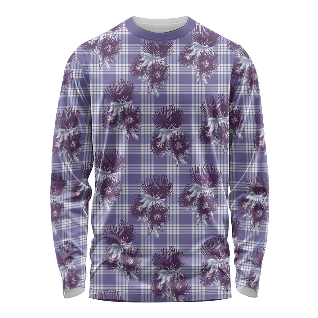 Purple Palaka Hawaii Long Sleeve Shirt Hawaiian Lehua Blossoms