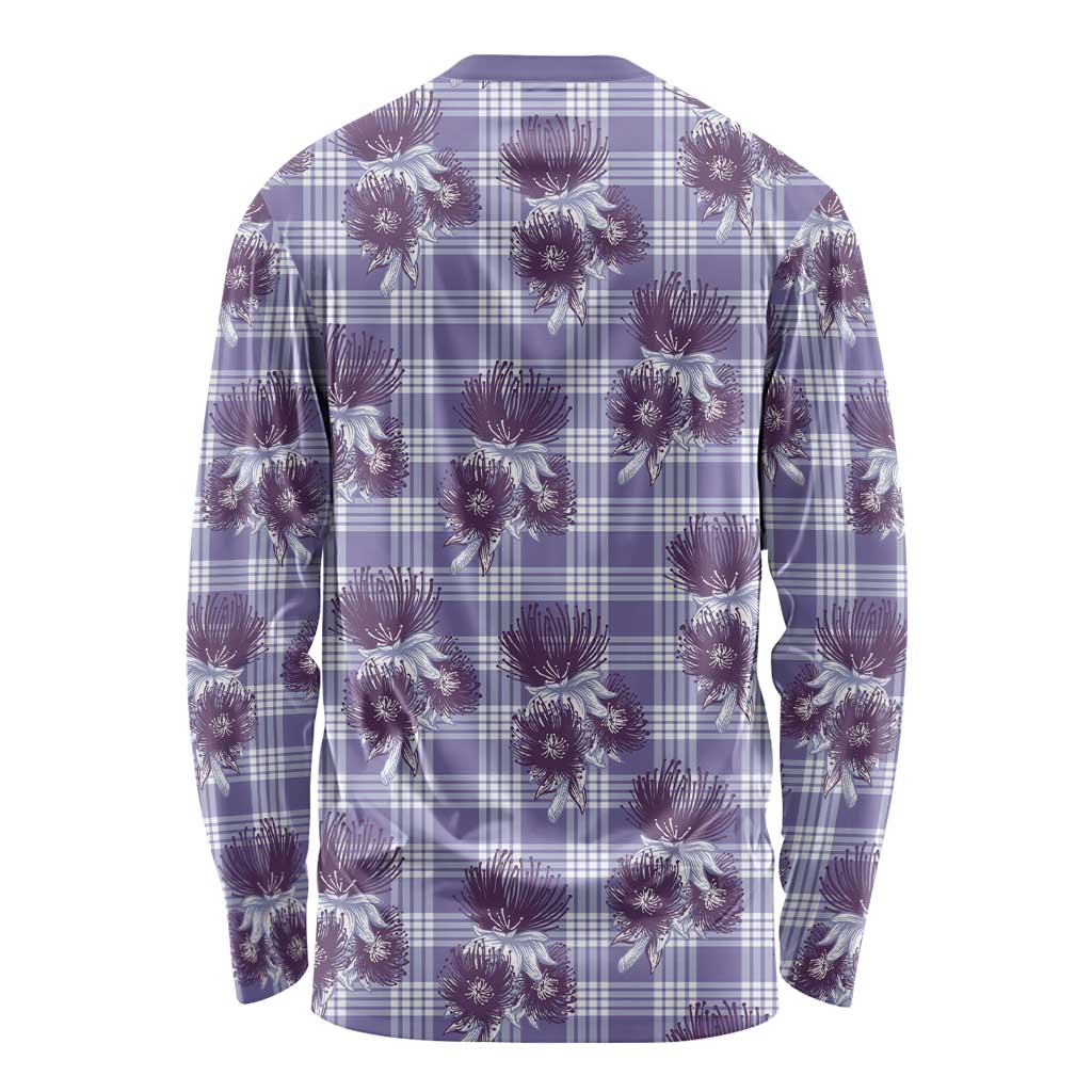 Purple Palaka Hawaii Long Sleeve Shirt Hawaiian Lehua Blossoms